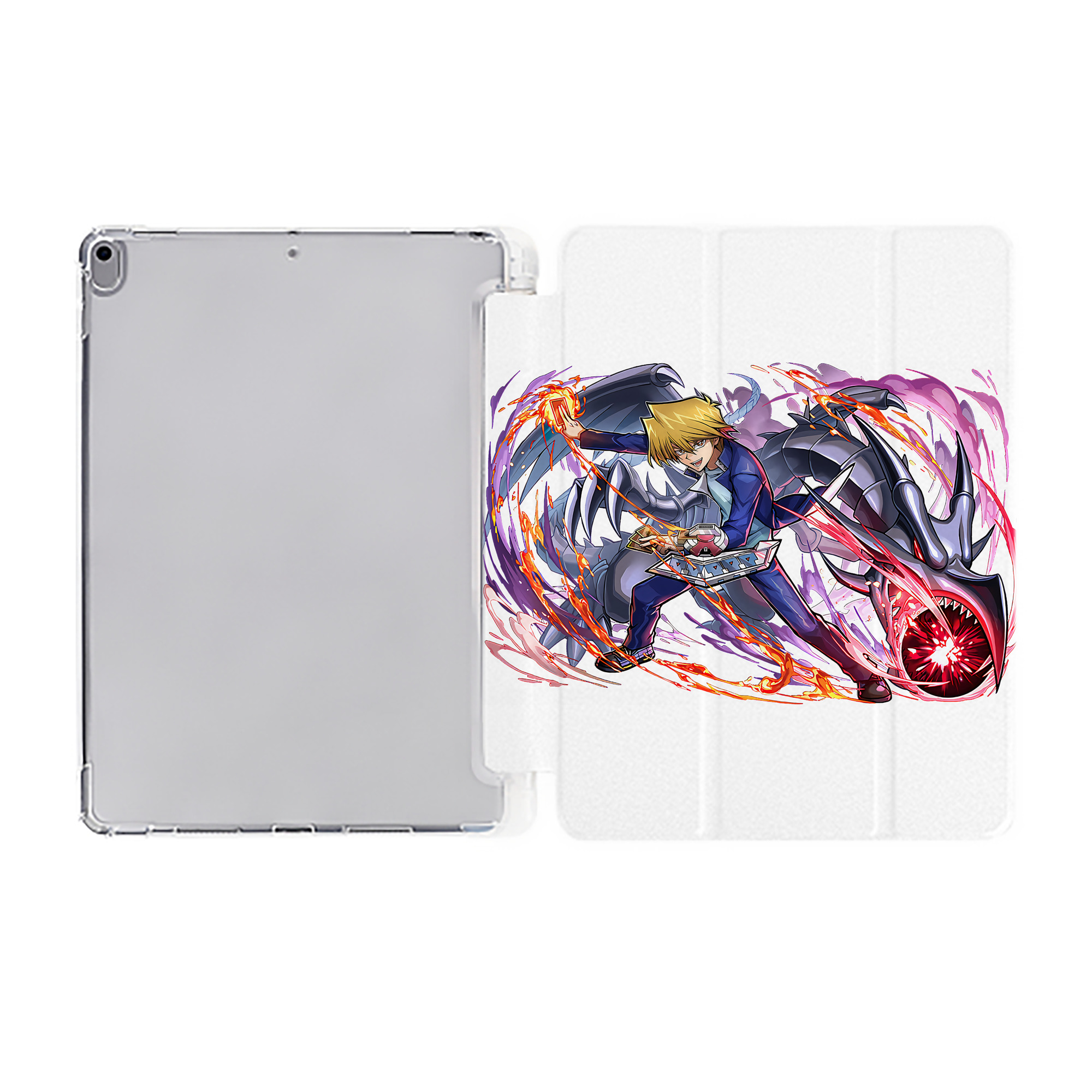 （画像用） 遊☆戯☆王 Yu-Gi-Oh! IPad ケース ペン収納付き 三つ折りスタンド PUレザー×シリコン 対応機種9.5/10.5/10.9インチ